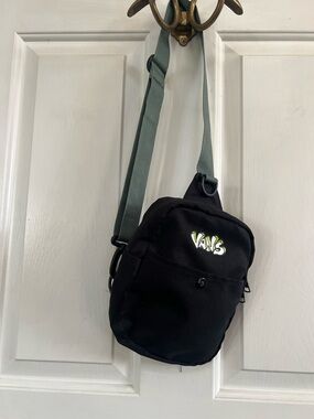 Vans Black Sling Crossbody Bag with Sage Green Strap